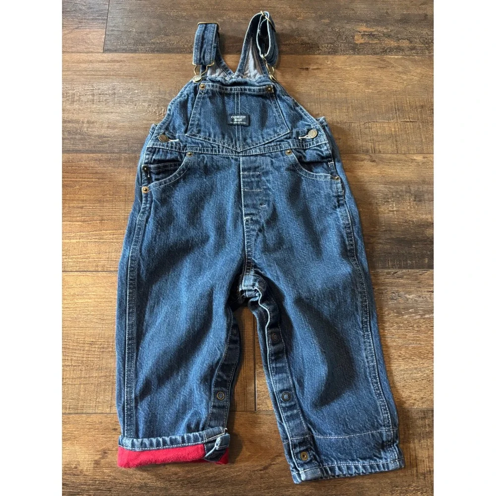 OshKosh Blue Denim Overalls Kids 18 Months Red Cuff Snap Leg Vintage